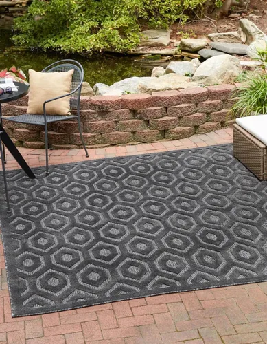 Vista 40 de Unique Loom Outdoor Trellis Textured Collection - Alfombra espacial (2 x 3 pies, rectangular, aguamarina y marfil)