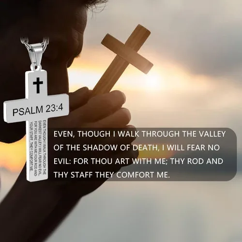 Vista 3 de SKQIR Collar de cruz para hombres con versículo de la Biblia, escritura religiosa cristiana para la primera comunión, colgante de cruz para niños