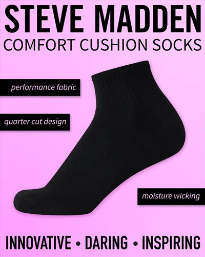 Vista 2 de Steve Madden Calcetines para mujer – Paquete de 6 calcetines deportivos para mujer – Calcetines de correr de corte de cuarto de cojín de rendimiento