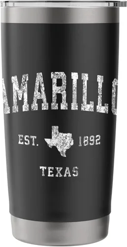 Vista 3 de Amarillo Texas TX - Vaso aislado de acero inoxidable con diseño deportivo vintage