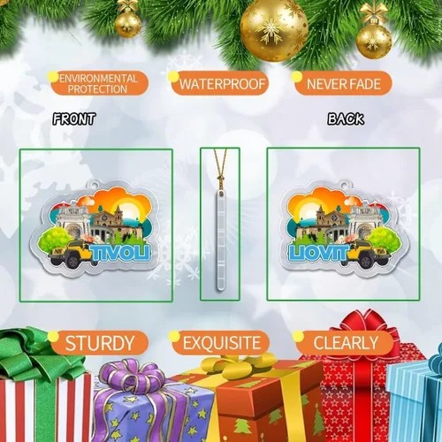 Vista 2 de Tivoli Lazio - Adorno de Navidad de acrílico transparente de doble cara para decoración de árbol, colgante de recuerdo de viaje, colección