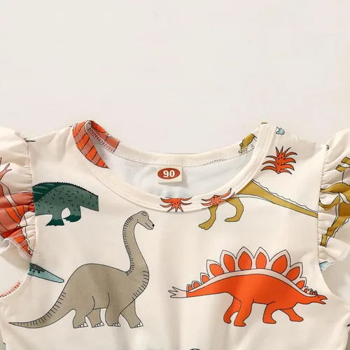 Vista 4 de HAPPYMA Vestido de verano para niña pequeña, vestido de dinosaurio con mangas con vuelo, trajes para bebé, vestido de verano, faldas