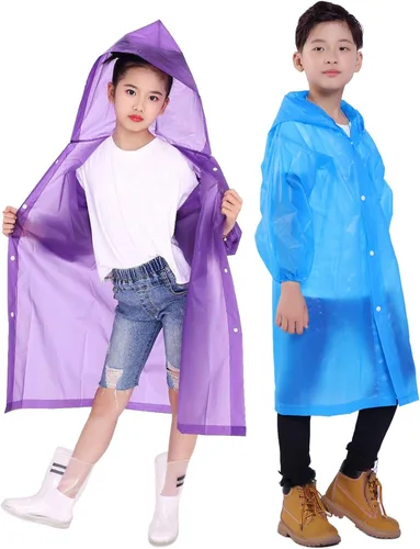 Vista 80 de Chaqueta de lluvia para niños, paquete de 2 ponchos de lluvia para niños, impermeables reutilizables para niños y niñas, impermeable, para exteriores