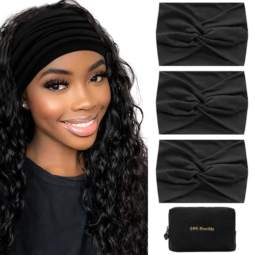 Vista 14 de S&N Remille Diademas Anchas para Mujeres, Banda para el Cabello Grande, Diadema Elástica Antideslizante con Nudo Trenzado, Accesorios para Yoga