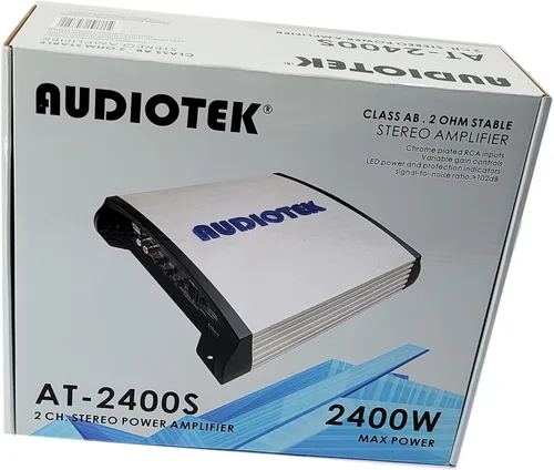 Vista 7 de AUDIOTEK AT2400S Amplificador estéreo de coche de 2 canales, 2400 vatios, 2 ohmios estables, indicador LED, rango completo, perilla de graves