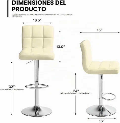Vista 3 de MoNiBloom Juego de 2 taburetes de bar ajustables de cuero PU giratorios de altura de mostrador, taburete cuadrado moderno de isla con respaldo