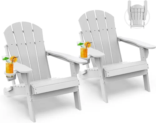 Vista 16 de GREENVINES Silla Plegable Adirondack Plástico HDPE Sillas para Fogata Todo Tiempo Portavasos Ártico para Terraza Patio Trasero Patio