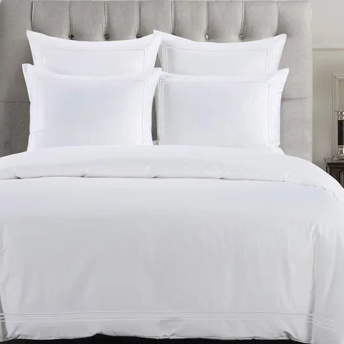 Vista 5 de HiEnd Accents - Juego de funda de edredón de 3 piezas, tamaño King, color blanco con bordado gris, ropa de cama de algodón de lujo de estilo moderno