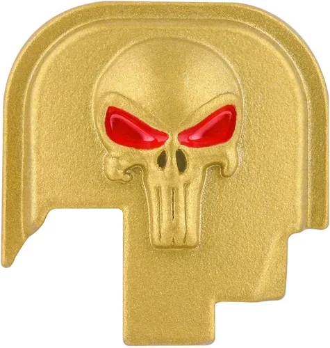 Vista 4 de Placas de aluminio 3D para Smith & Wesson SW MP Shield Subcompact M2.0 0.354 in/.40 accesorios, Golden Skull Red Eyes