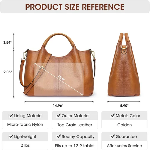 Vista 3 de Kattee Bolsos de cuero genuino para mujer, bolsos cruzados con asa superior, bolso de hombro suave, tamaño mediano