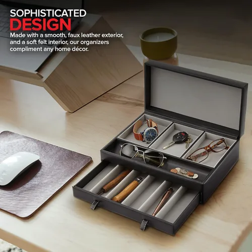 Vista 7 de Stock Your Home Bandeja valet para hombre, joyero para hombre, organizador y almacenamiento de mesita de noche, organizador de mesita de noche, caja