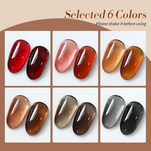 Vista 6 de Born Pretty Esmalte de uñas de gel de color ámbar cristal marrón naranja burdeos rojo negro para otoño e invierno, esmalte de uñas transparente