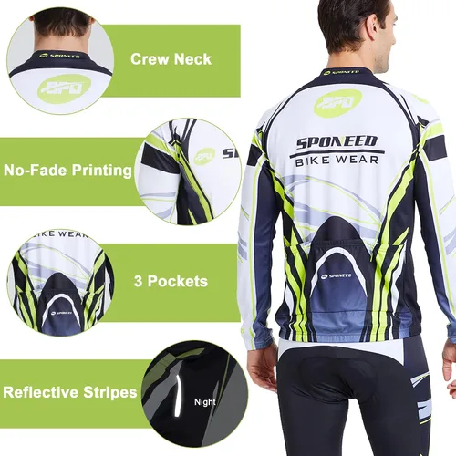 Vista 6 de sponeed Ropa de ciclismo para hombre, manga larga, para bicicleta de montaña, camiseta de bicicleta de carretera, pantalones acolchados, trajes