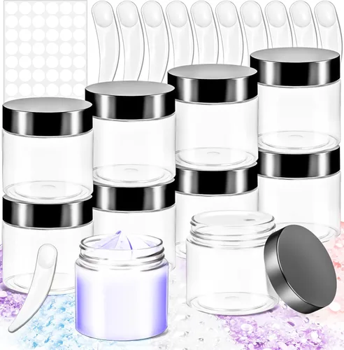 Vista 10 de Paquete de 15 tarros de plástico redondos transparentes de 1 onza con tapas, frascos pequeños para cosméticos de 1 fl oz, recipientes de maquillaje