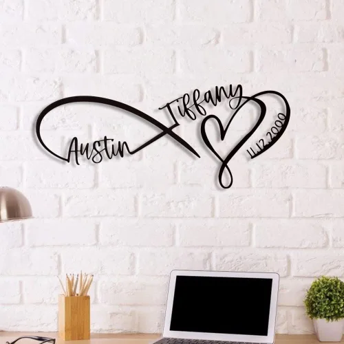Vista 3 de KOWPOKE Letrero de metal personalizado con símbolo de infinito Letrero de nombre personalizado para parejas para decoración de pared, letrero