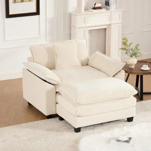 Vista 238 de Sofá seccional modular beige de 117.3", sofás seccionales grandes de 3 plazas para sala de estar, sofá nube oversized de tela chenille con otomana