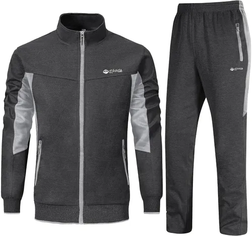 Vista 22 de Rdruko Conjunto Deportivo de 2 Piezas para Hombre, Traje Deportivo con Cremallera Completa, Sudaderas Deportivas para Gimnasio, Ropa Deportiva Gris