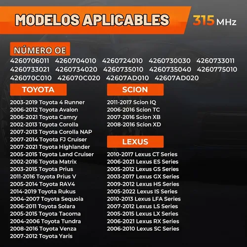 Vista 2 de Sensor TPMS, sistema de monitor de presión de neumáticos de 315 Mhz para Lexus Toyota Scion Lexus ES,GS,GX,LS,LX,RX Toyota