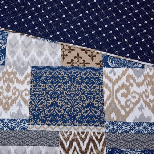 Vista 5 de Modern Threads Laura - Juego de colcha acolchada reversible de 2 piezas, 100 % algodón, estampado azul marino/óxido, tamaño individual