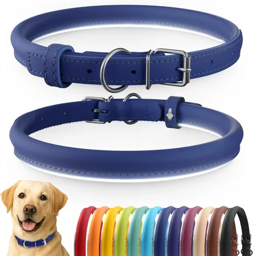 Vista 63 de CollarDirect - Collar de cuero enrollado para perro, collar redondo acolchado suave para cachorro, collar de cuero auténtico hecho a mano