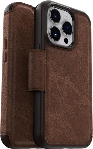 Vista 6 de OtterBox Funda para iPhone 14 Pro (solamente) Strada Series - Shadow (negro), tarjetero, piel auténtica, apta para bolsillo, funda tipo folio
