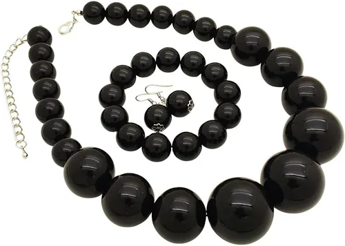 Vista 3 de Juego de collar, pulsera y aretes de perlas de imitación grandes para mujer