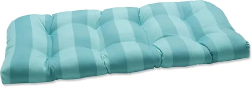 Vista 12 de Pillow Perfect - Cojín capitoné, resistente a la intemperie y la decoloración, para sofá de mimbre/columpio de exterior, bordes redondos, 19 x 44