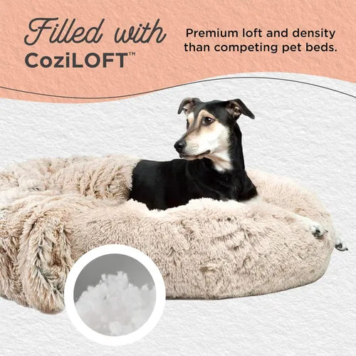 Vista 3 de Best Friends by Sheri The Original Calming Shag Donut Cuddler - Juego de cama para perros y gatos + manta para mascotas, color gris pardo, tamaño S