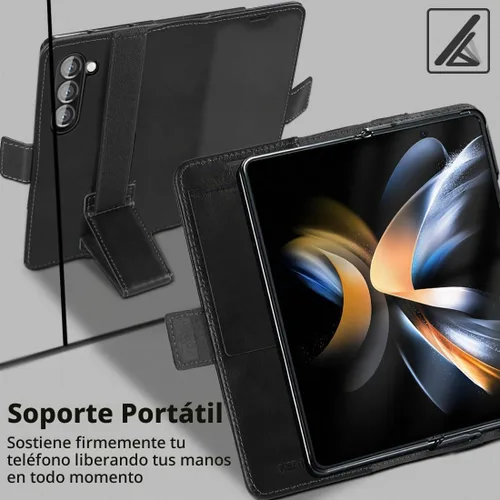Vista 3 de KEZiHOME Funda tipo cartera de piel auténtica para Samsung Galaxy Z Fold 6 Negro