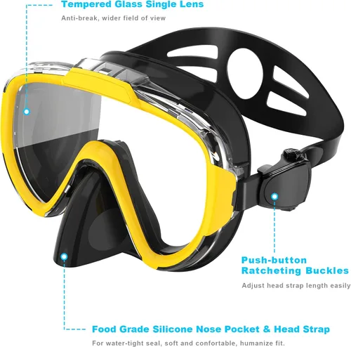 Vista 4 de Snorkeling Gear for Adults, Dry Top Snorkel Set with Panoramic Anti-Leak and Anti-Fog Tempered Glass Lens, Adjustable Snorkeling Set for Scuba