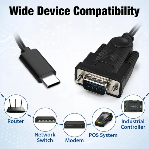 Vista 8 de Cyberguys! USB-C to RS232 DB9 Male Serial Cable with FTDI Chipset, 6 FT
