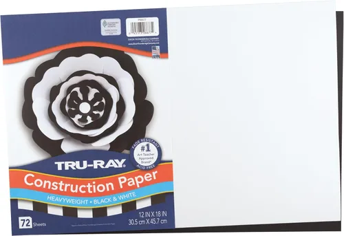 Vista 2 de Tru-Ray Papel de construcción premium, blanco y negro, 12 x 18 pulgadas, 72 hojas