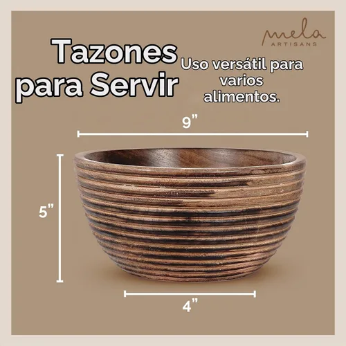 Vista 2 de Mela Artisans Tazón de madera de mango para servir, quemado oscuro, 9