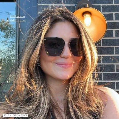 Vista 7 de DIFF Bella V Designer - Gafas de sol de gran tamaño sin montura para mujer, protección UV400