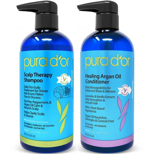 Vista 2 de PURA D'OR Champú y acondicionador curativo para terapia del cuero cabelludo para cabello seco y nutre con terapia de árbol de té y cuero cabelludo