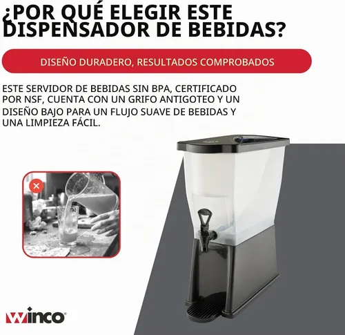 Vista 6 de Winco Dispensador de bebidas delgado de 3 galones con base