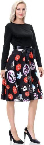 Vista 2 de Vestidos de Halloween para mujer de manga larga vestido de cóctel swing esqueleto calabaza impreso fiesta de disfraces disfraz para fiesta