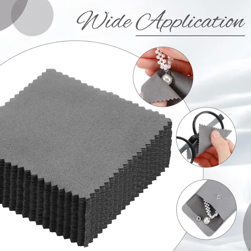 Vista 4 de Cunno Paquete de 120 bolsas de microfibra para joyas con paño de limpieza de 3.2 x 3.2 pulgadas, bolsa de embalaje de joyas con bolsas de botón a