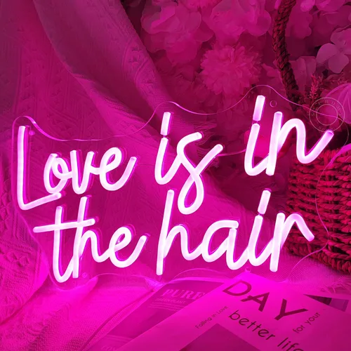 Vista 5 de SYLHOME Letrero de luz LED de neón con texto en inglés «Love Is In The Hair» para peluquería, peluquería, peluquería, peluquería, estudio
