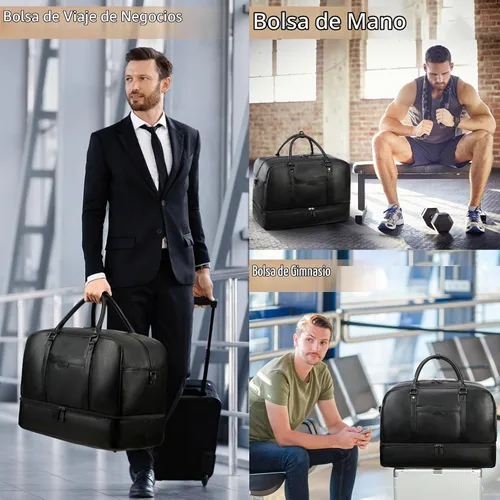 Vista 8 de Bolsa de fin de semana Wogarl para mujeres y hombres, bolsa grande de noche, bolsa de viaje de lona con compartimento para zapatos, bolsa de aseo
