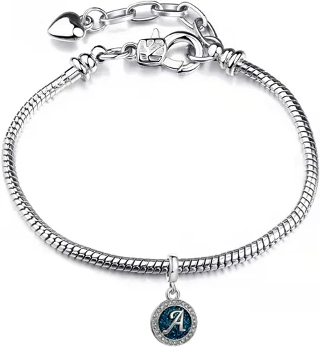 Vista 4 de Abalorios colgantes de letras azules de la A a la Z con letra inicial del alfabeto y nombre mayúscula, compatible con pulseras y collares Pandora