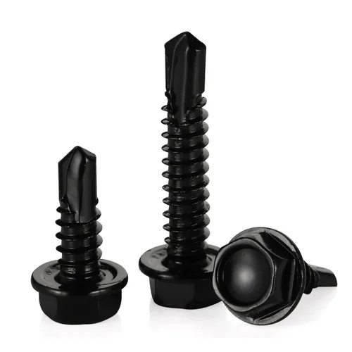 Vista 5 de Tornillos autorroscantes de cabeza hexagonal #8 x 1, tornillos Tek de chapa autoperforantes, óxido negro de acero inoxidable 410, 100