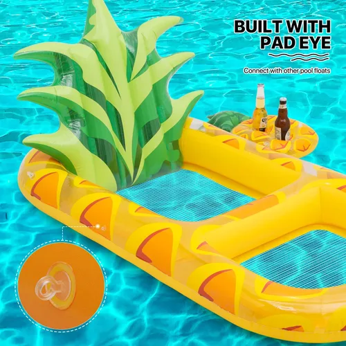 Vista 6 de MoNiBloom Flotadores inflables 2 en 1 para piscina para adultos, flotadores gigantes de piscina con portavasos desmontable, tumbona de agua