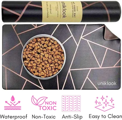 Vista 5 de Mantel individual grande para mascotas, tapete de alimentación para perros y gatos, seguro para mascotas, 28 x 16.5 pulgadas, impermeable, fácil