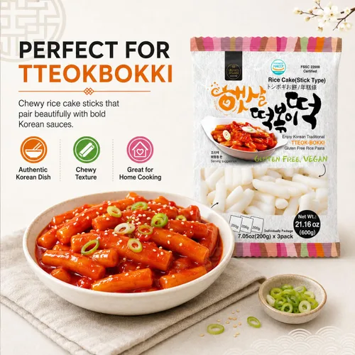 Vista 7 de Unha's Asian Snack Box - Pastel de arroz coreano - 1 paquete (3 paquetes individuales) vegano sin OMG sin gluten Tteok Pasta21.16 oz