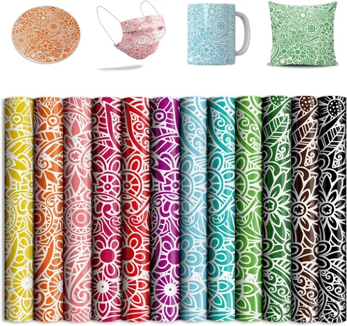 Vista 22 de Hojas de transferencia con purpurina para productos en blanco de sublimación: taza, vaso, camiseta, bolsa tote, 12 hojas de 12x12 pulgadas