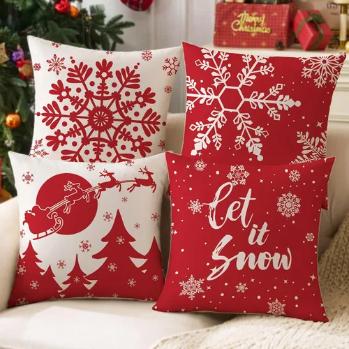 Vista 12 de JOJOGOGO Fundas de almohada de Navidad en blanco y negro 18x18, juego de 4, fundas de almohada decorativas de invierno con copos de nieve para sofá