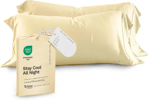 Vista 21 de Olive + Crate Tencel - Fundas de almohada de eucalipto, 100% Tencel Lyocell fundas de almohada refrescantes para personas que duermen con calor