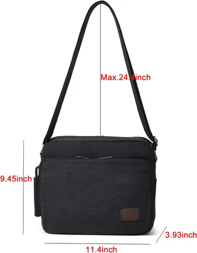 Vista 4 de Ashioup Bolsa de mensajero de lona para hombres con bolsillos de cartera incorporados, bolsa de hombro multifuncional, bolsa cruzada para deportes