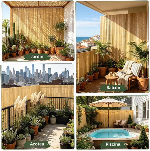 Vista 8 de Rejilla de Listones de Bambú Natural, Panel de Valla de Bambú de 4 Pies x 13 Pies para Valla de Privacidad de Jardín para Interior o Exterior
